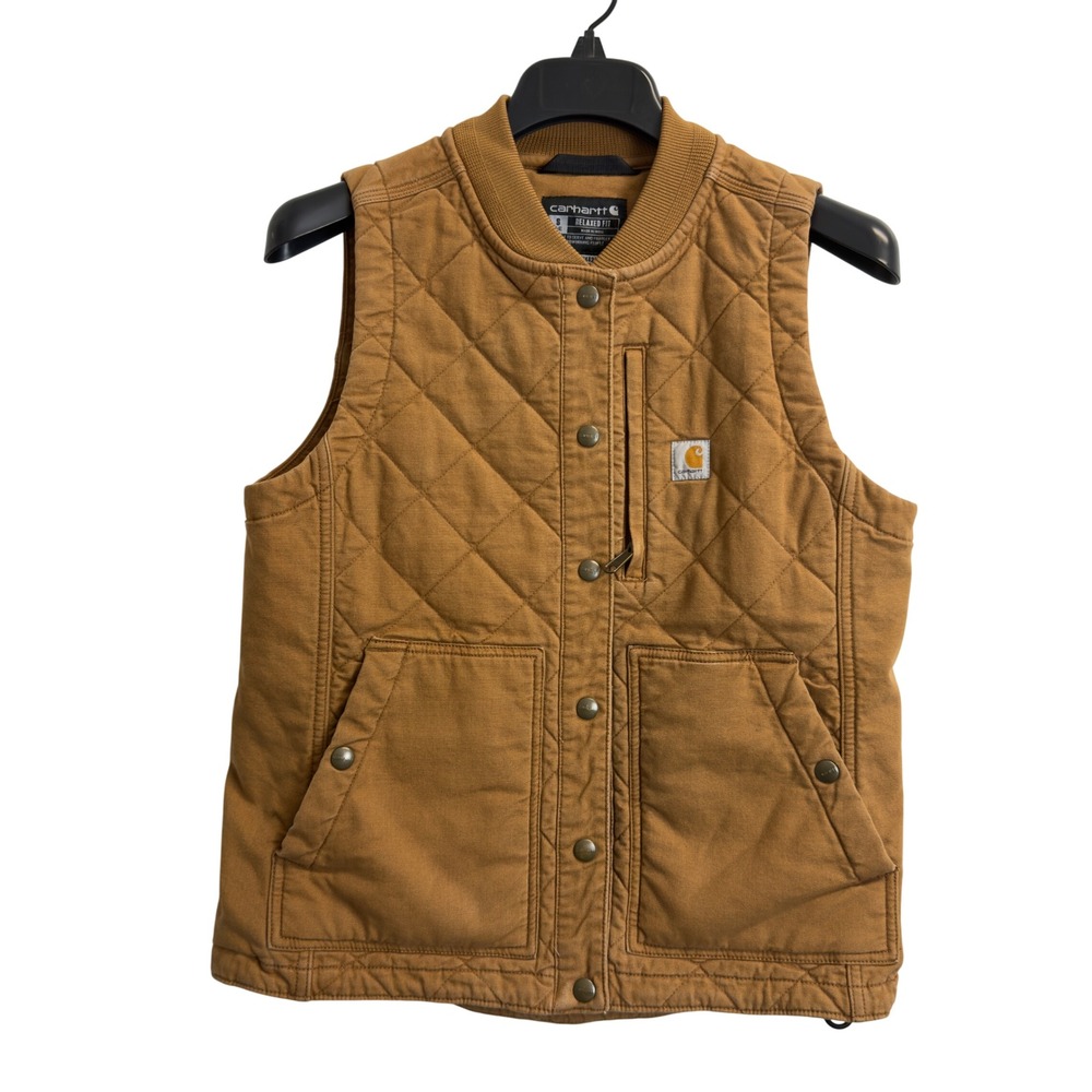 Carhartt Womens S Rugged Flex Relaxed Fit Canvas Insulated Rib Collar Vest Brown